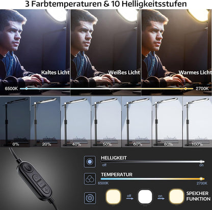 LitONES LED Ringlicht Schreibtischlampe dimmbar mit Stativ