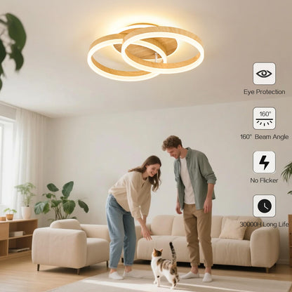 Amdelne LED Deckenleuchte 2-Ringe - Holzoptik Dimmbar 50cm