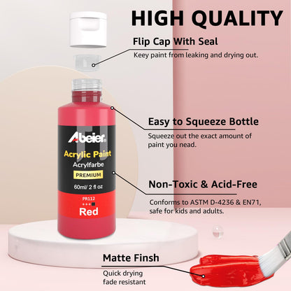 ABEIER Acrylfarben Set, 56 Farben à 60 ml, ungiftig, wasserfest