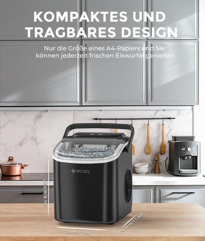 ecozy Eiswürfelmaschine Klein, selbstreinigend, 2 Eiswürfelgrössen