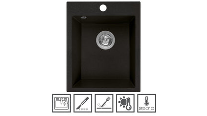 Manestein Granit Einbau-Spüle Einzelbecken 48x39 cm - Graphit