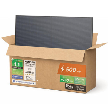 Solarway Solarpanel 500W Full Black bifazial Glas/Glas n-type – schwarzes Doppelglas-Modul zur Stromerzeugung