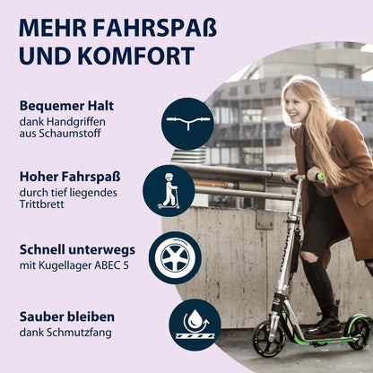 HUDORA BigWheel Scooter 205 - Höhenverstellbarer & zusammenklappbarer