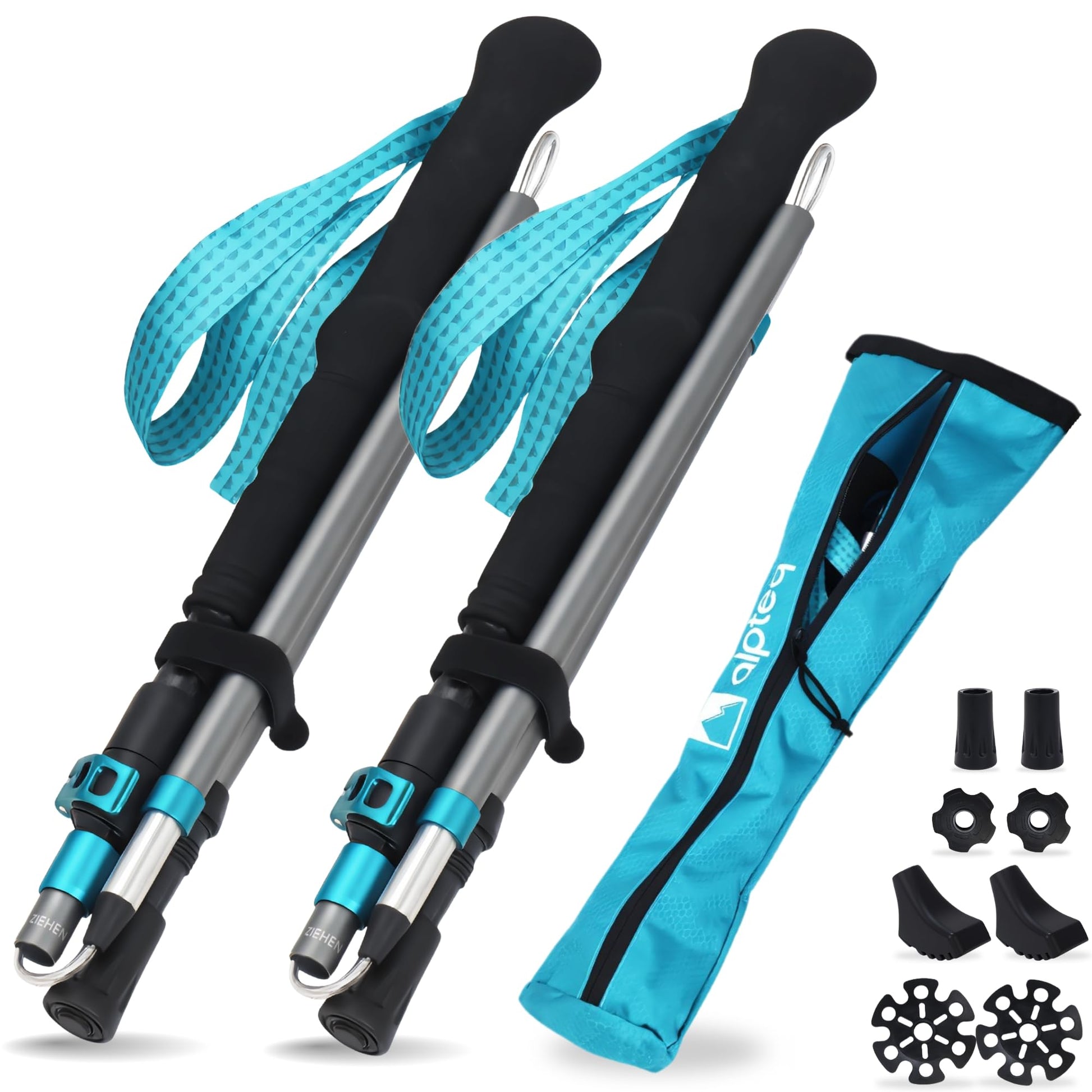 Alpteq Wanderstöcke faltbar Carbon Zicral Hybrid 110-130 cm Blue Teal mit ergonomischem EVA-Griff