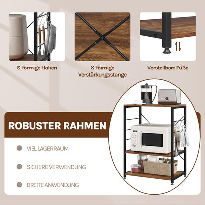WOLTU Küchenregal Mikrowellenhalter aus Holz und Stahl, Vintagebraun