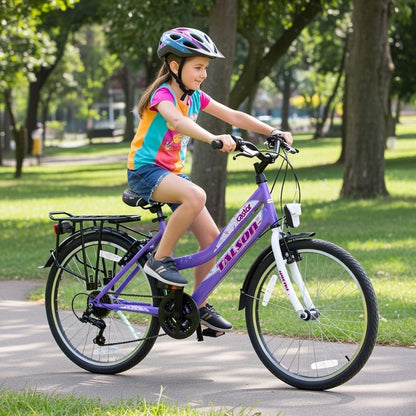 Talson Kinderfahrrad 24 Zoll 21-Gang Shimano Lila-Weiss