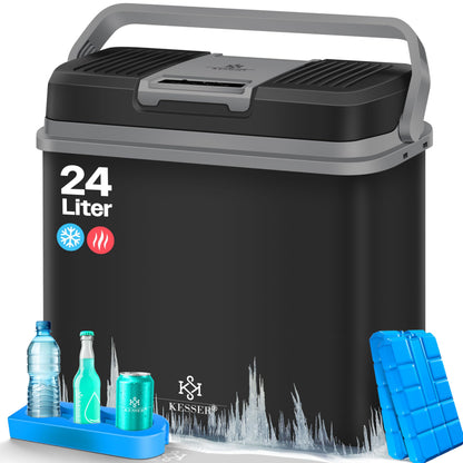 KESSER Kühlbox 24 L thermoelektrisch kühlt & wärmt 12V/230V, Schwarz-Grau, mit Tragegriff