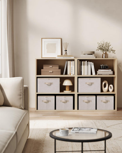 SONGMICS Aufbewahrungsbox mit Deckel, 6er Set, faltbar, sandbeige