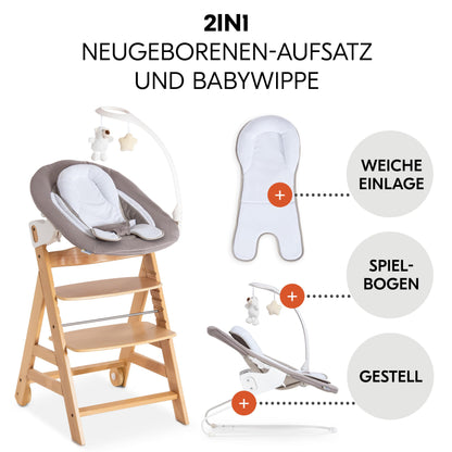 hauck Alpha Move Newborn Set Deluxe Holz Hochstuhl Natur Sand Beige