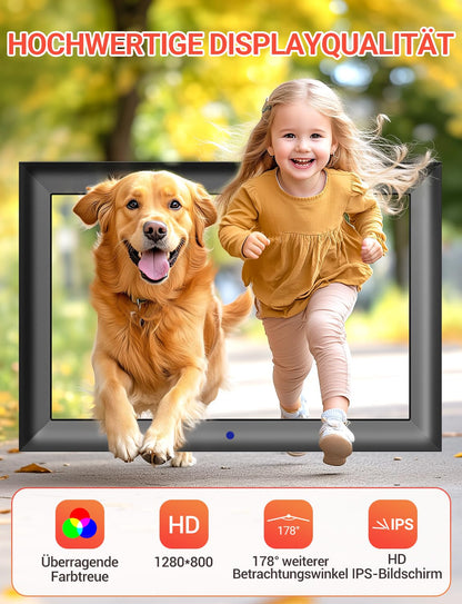OBVHNUA Digitaler Bilderrahmen 10,1 Zoll IPS Display mit Fernbedienung