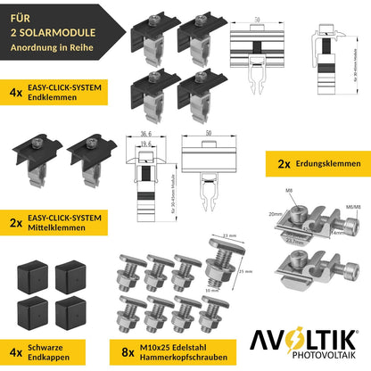 Avoltik Solar Halterung Ziegeldach Montageset - 2 Module (30-45mm)