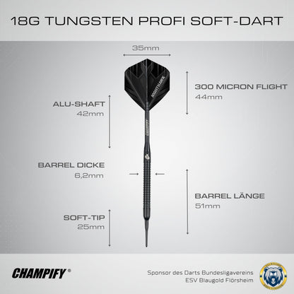 Champify Nighthawk Soft-Darts Set 18g Tungsten mit Darttasche