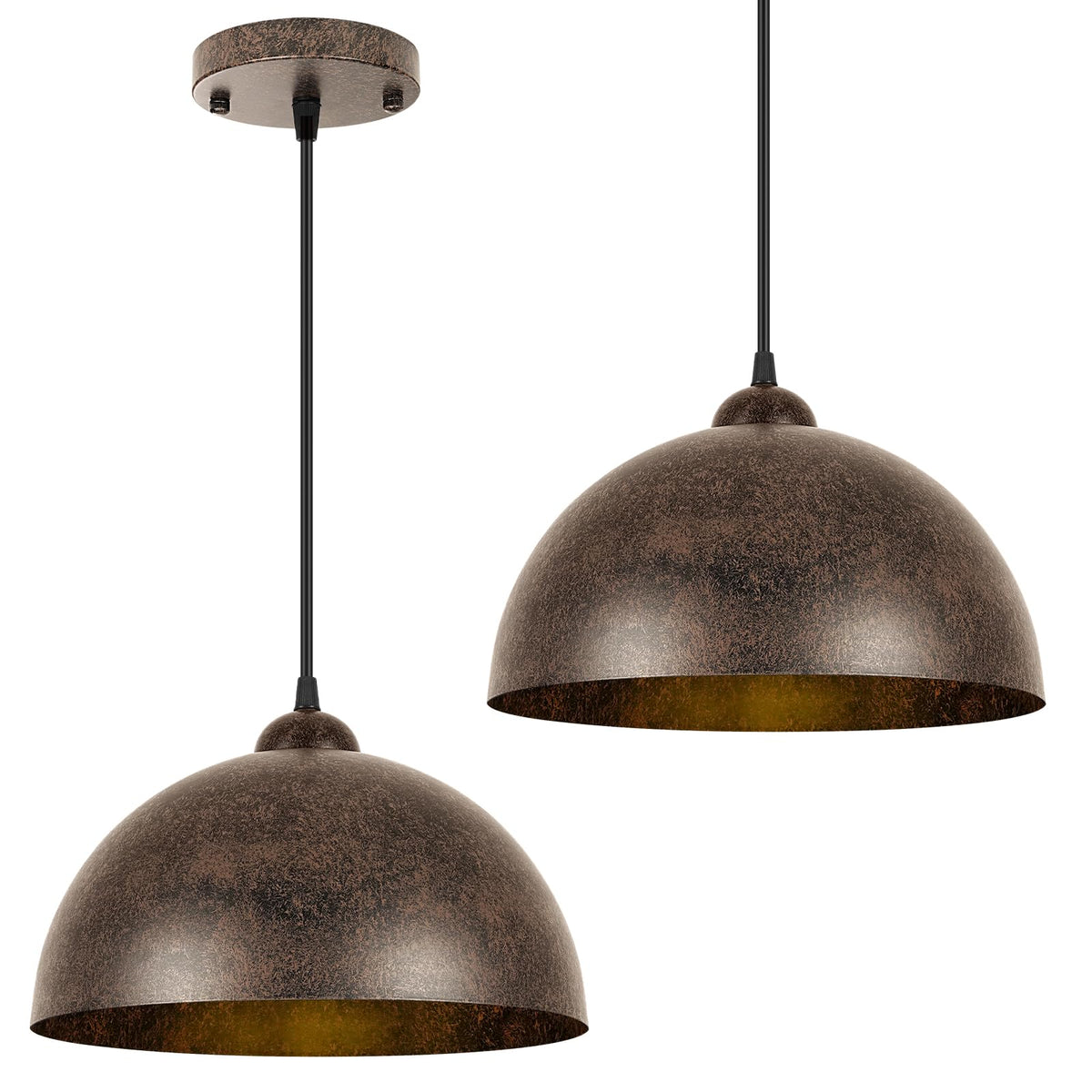 FRIDEKO HOME Pendelleuchte 2er-Set Vintage Metall Hängelampe E27 Rost, halbkreisförmiger Metallschirm