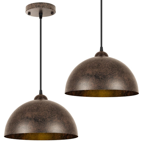 FRIDEKO HOME Pendelleuchte 2er-Set Vintage Metall Hängelampe E27 Rost, halbkreisförmiger Metallschirm