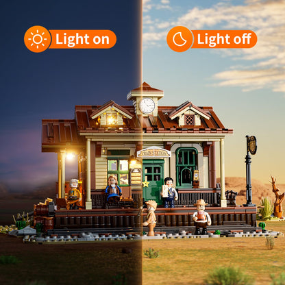 FUNWHOLE Western Station Klemmbausteine Set - mit LED, 1974 Teile
