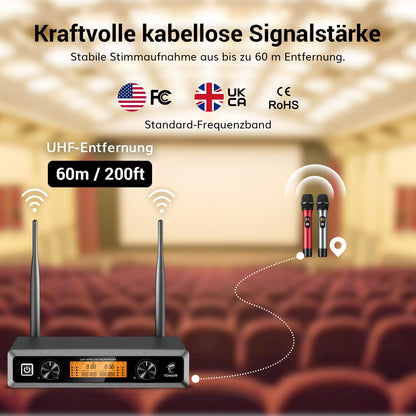 TONOR TW820 Professionelles UHF Dual Funkmikrofon - Silber