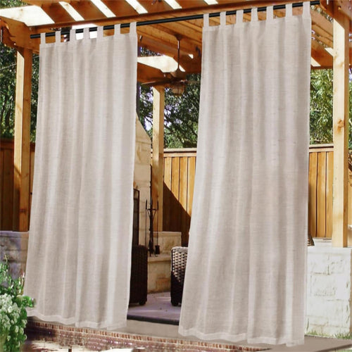 FASCINATDECO Outdoor Vorhang wasserdicht Leinenoptik 213x132 2er-Set – halbtransparent mit Schlaufen