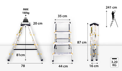 DRABEST Aluminium Mehrzweckleiter – 2x4 Stufen Beidseitig