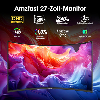 Amzfast AMZG27C1Q Pro Curved Gaming Monitor 27 Zoll QHD