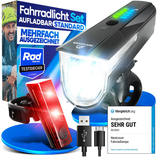 NEXTCOVER Fahrradlicht Set mit LightSense Sensor, LED vorne & hinten – wasserdicht, mit StVZO-Zulassung