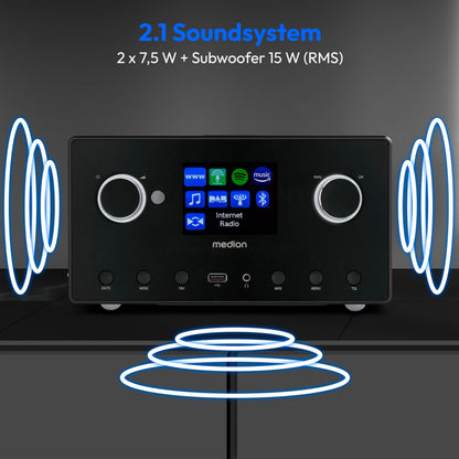 MEDION P85444 2.1 Internetradio mit Subwoofer, DAB+/UKW, Titan