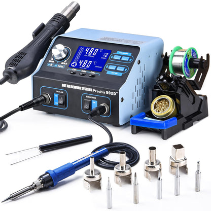 Preciva 992D+ Heissluft Lötstation - Mit Lötkolben & Entlötfunktion. Rechteckig, grau. Für Löten & Entlöten von SMD-Bauteilen.