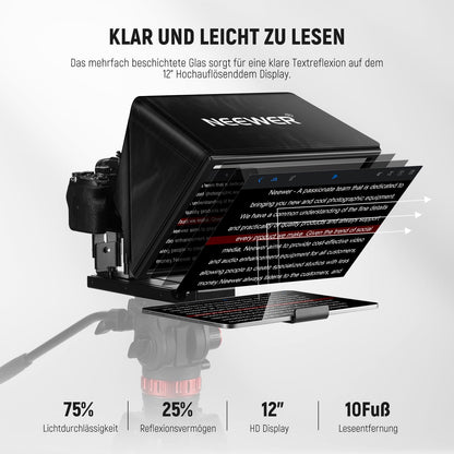 NEEWER BASICS X12B Alu Teleprompter 12 Zoll für DSLR & Tablets