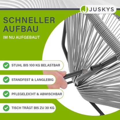 Juskys Ostana Balkonmöbel Set 3-tlg. Tisch & 2 Sessel Hellgrau