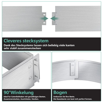 Vigevee Rasenkante aus verzinktem Metall, 15 m, Höhe 18 cm, Silber