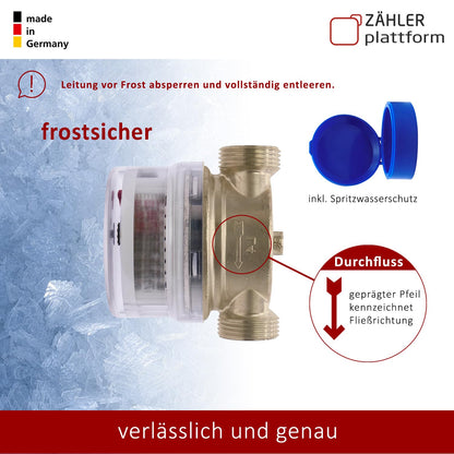 ZÄHLER plattform Wasserzähler Garten geeicht 2026 Wasseruhr MADE IN GERMANY Gartenwasserzähler Zapfhahn Qn 1,5 BL 80 mm 3/4 Zoll