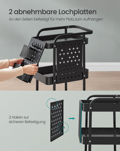 SONGMICS Servierwagen, Küchenwagen mit 3 Gitterablagen, tintenschwarz