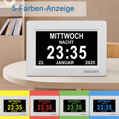 TROCOTN Digitale Tagesuhr für Senioren, Wecker, 7 Zoll, Weiss