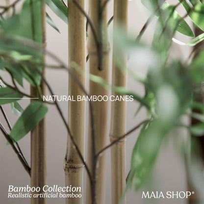 Maia Shop Künstlicher Bambus Kunstpflanze 150 cm mit Naturstamm
