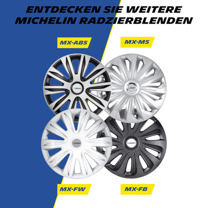 Michelin Radkappen MX-MS 15 Zoll Silber mit Chromring, 4er Set