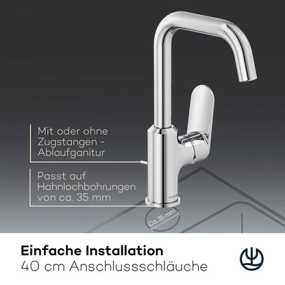 Kludi X1 Waschtischarmatur mit Zugstangen-Ablauf, Chrom