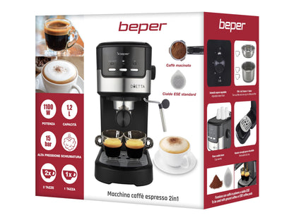 BEPER Duetta P101CAF100 Espressomaschine für Pads und Kaffeepulver