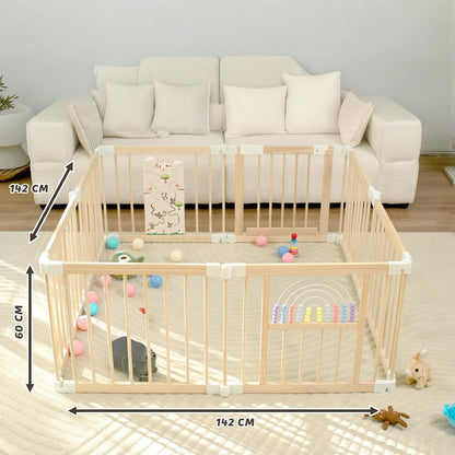 FUN KEKEKE Baby Laufstall aus Holz, faltbar, 146 x 146 x 61 cm