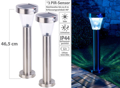 Lunartec Solar-LED-Wegeleuchte 4er-Set, Edelstahl, Sensor