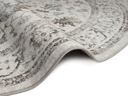 Mila Moderner Kurzflor Teppich mit Hoch-Tief Effekt – Creme Rund 200 cm