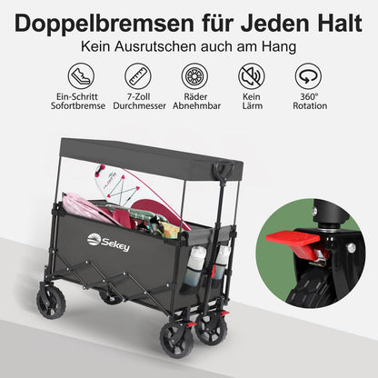 Sekey Bollerwagen S4018 Faltbar XXL Grau mit Dach