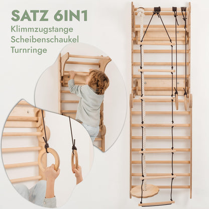 Kids Holz Schwedenwand Kletterdreieck & Rutsche Set - 6-in-1