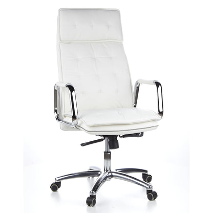hjh OFFICE Villa 20 Chefsessel Bürostuhl. Weißer Nappaleder Chefsessel mit hoher Lehne und Armlehnen für ergonomisches Sitzen im Büro.