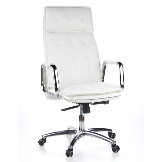 hjh OFFICE Villa 20 Chefsessel Bürostuhl. Weißer Nappaleder Chefsessel mit hoher Lehne und Armlehnen für ergonomisches Sitzen im Büro.