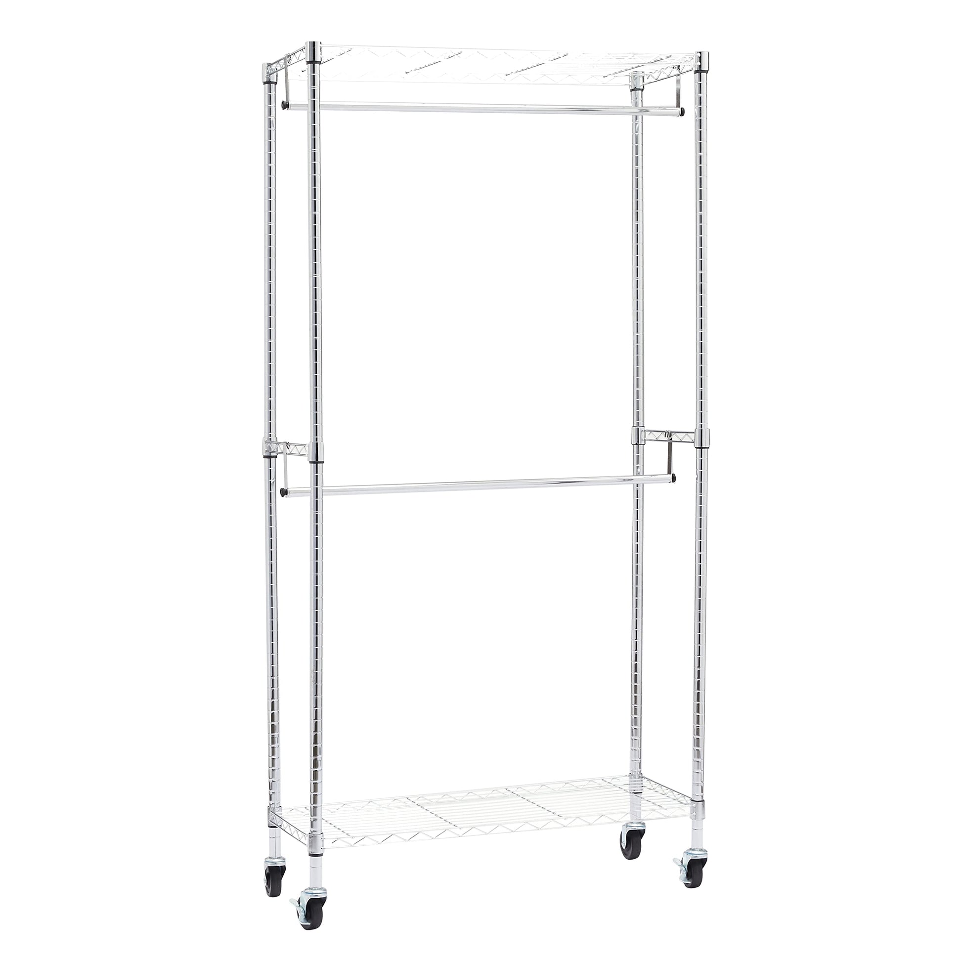 Amazon Basics Doppel-Kleiderständer mit Rollen, 181 kg, Chrom – offene Garderobe aus Metall