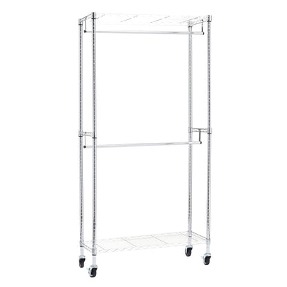 Amazon Basics Doppel-Kleiderständer mit Rollen, 181 kg, Chrom – offene Garderobe aus Metall