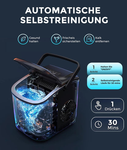 ecozy Eiswürfelmaschine Klein, selbstreinigend, 2 Eiswürfelgrössen