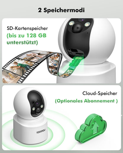 YESKAMOU Y660 Überwachungskamera Innen mit Akku, 2,5K 4MP, 360° WLAN