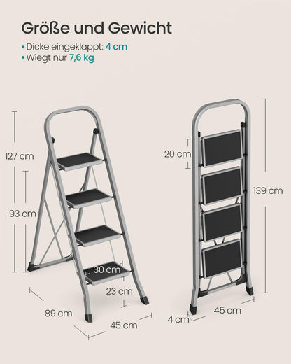 SONGMICS Trittleiter 4 Stufen, Klapptritt bis 150 kg, Taubengrau
