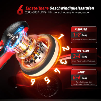 Avhrit Akku Exzenter-Poliermaschine 6 Zoll, 2x 4000 mAh, 6000 U/min