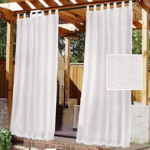 LINFKY Outdoor Vorhänge wasserdicht 2er-Set weiss 132 x 240 cm aus Leinengewebe mit Tab-Top-Schlaufen